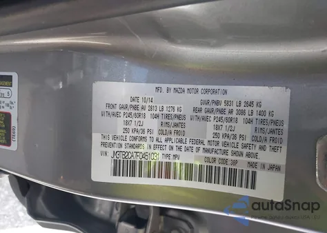 2015 Mazda Cx-9 Touring from USA, damaged, VIN JM3TB2CA7F0451031